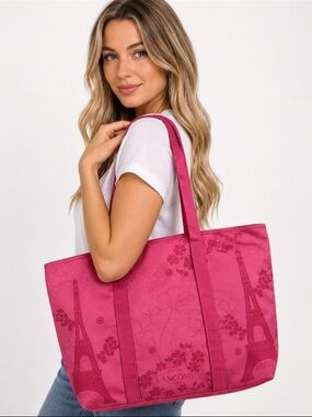 LANCÔME Paris Pink Eiffel Tower Tote Bag Large Exclusive Floral Print